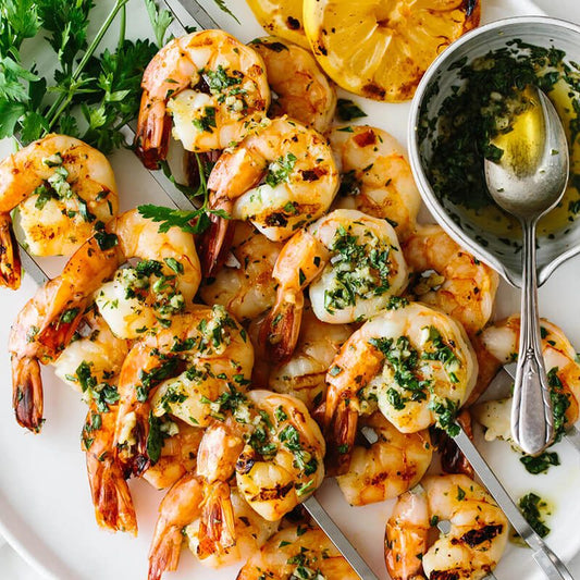 Lime & garlic prawn skewers